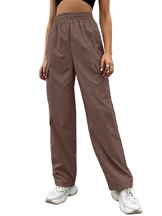 Leriya Fashion Women's Elastic Waist Cargo Pants| Casual Loose Fit Jogger Trousers with Pockets| Lightweight Streetwear Pants for Women