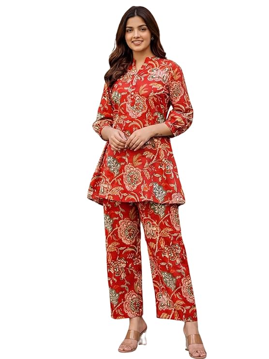 Leriya Fashion Kurta Sets for Woman | Co ord Set for Women Stylish | Kurti Set for Woman | Short Kurti for Women Latest | Kurtis | Ethnic Jaipuri Straight Kurta Set with Palazzo Pants | Salwar Suit for Party Outfits