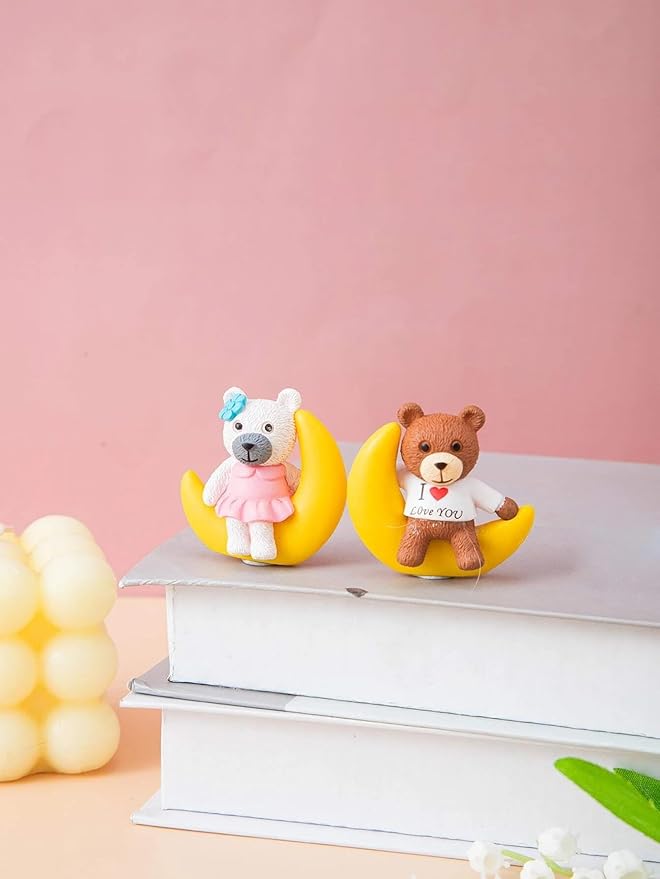 Amazon Brand - Umi Couple Resin Miniature Valentine Gift for Wife Husband Girlfriend Boyfriend - Moon Love Couple Showpiece - Teddy Bear Statue Showpiece for Home Decoration Birthday Gift