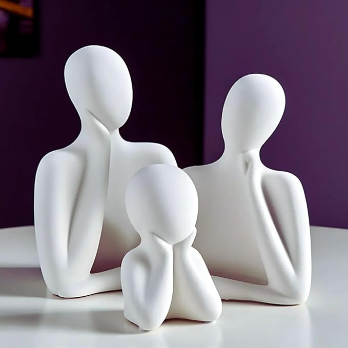 CraftVatika Home Decoration Items for Living Room,Modern Abstract Family Sculpture Set, White Resin Decorative Figurines, 3-Piece Table Decor for Home Office, Artifact for Table,Tabletop Corner Decor