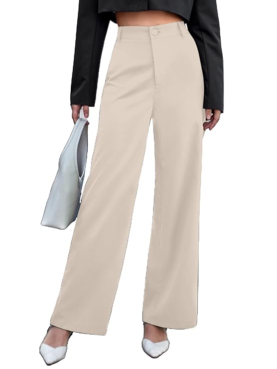 Aahwan Solid Offwhite High Waist Wide Leg Pants for Women's & Girls'