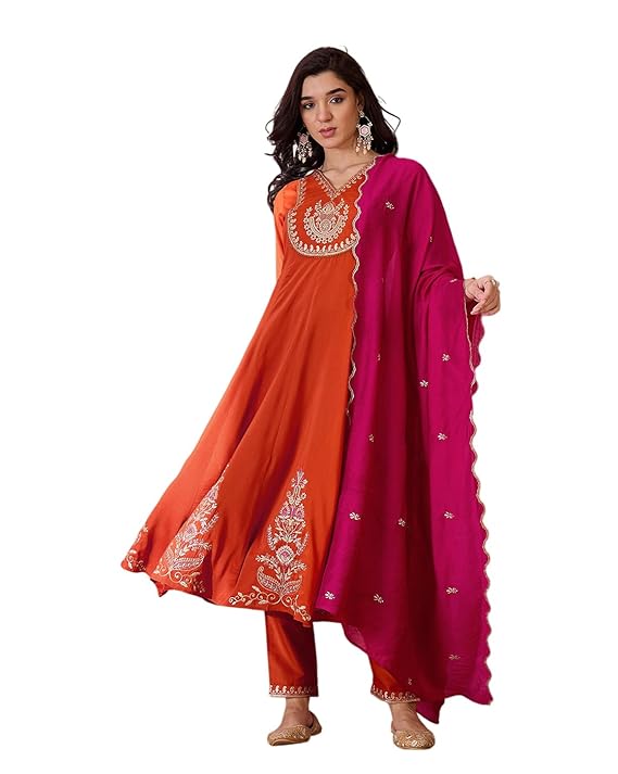 Amazon Brand - Tavasya Women Bitaliyan Zari Sequence Thread Cording Embroidery Kurta Set|Salwar Suit|3 Piece Set
