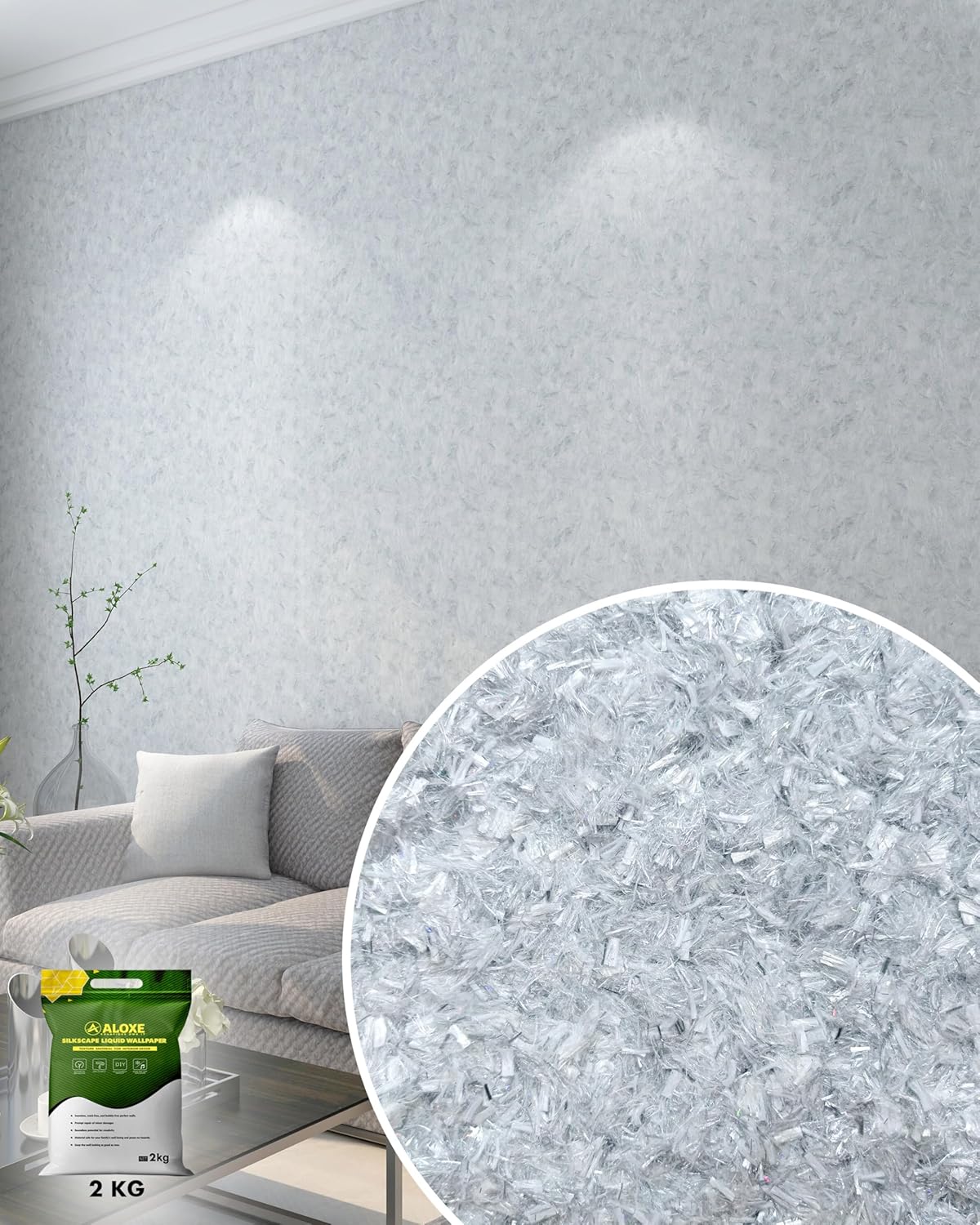 ALOXE Liquid Wallpaper for Walls Décor (2kg) | Easy to Apply Plant Based Eco Friendly Wall Décor with 110sqft Coverage New Age Seam Less Finish Decorative Wall Covering (ArtLine-B-026-Feather Grey)