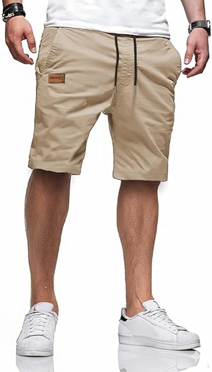 SMOWKLY Men’s Cotton Casual Cargo Shorts | Knee Length Half Pant for Men | Elastic Waist with Drawstring | Regular Fit Shorts | Bermuda Shorts for Men