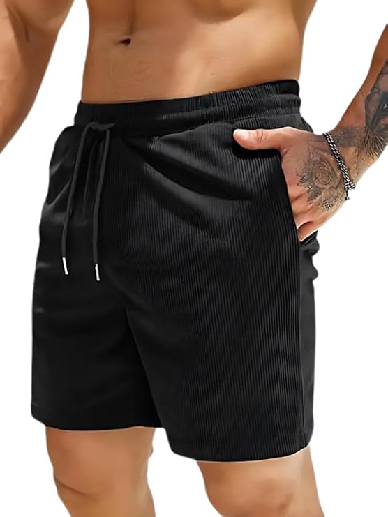 SMOWKLY Men's Premium Polycotton Casual Ribbed Shorts || Elastic & Drawstring Waist with 2 Pocket || Loose Fit Lightweight Burmuda Perfect for Workout, Beach & Summer
