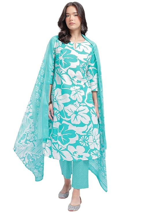 Amazon Brand - Tavasya Womens Floral Printed Kurta Set with Pant and Dupatta|Ethnic Wear|Salwar Suit|3Piece Set