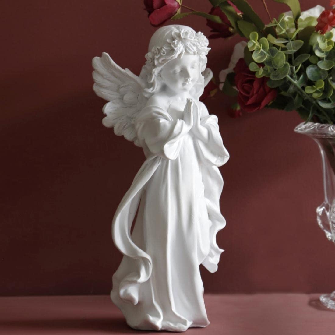 Nestasia Artisanal Figurines | White Praying Angel Statue with Wings and Smooth Finishing for Decoration, Living Room, Shelf, Mantel, Home Decor | Perfect for Gifting (11.8 Inch)