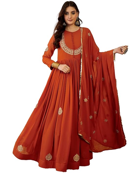 Amazon Brand - Tavasya Women Georgette Zari Sequence Embroidery Kurta Pant Set with Dupatta|Kurta Set|Ethnic Wear|Salwar Suit|3 Piece Set