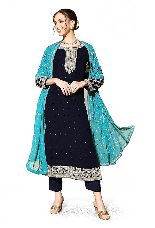 Amazon Brand - Tavasya Women Georgette Embroide Kurta Set for Women|Ethnic Wear|Salwar Suit|3 Piece Set