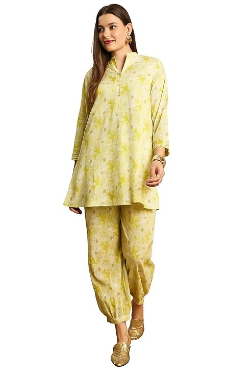 Amazon Brand - Tavasya Womens Ethnic Motifs Printed Pure Cotton Straight Fit Kurta with Trousers |Co-Ord Set