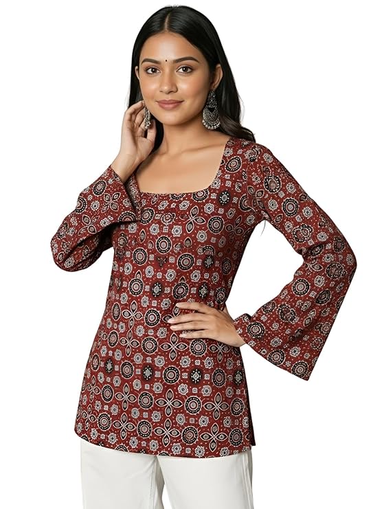 GRECIILOOKS Short Kurti for Women Latest | Short Kurta | Women's Floral Printed Rayon Short Kurta | Short Kurti for Women | Comfortable, Office & Casual Kurta for Jeans, Leggings & Trousers