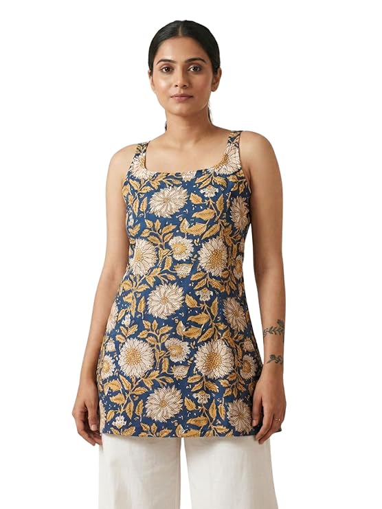 GRECIILOOKS Stylish Kurti Tops for Women | Sleeveless Short Kurti Tops for Western Outfit | Latest Printed Kurti for Women | Trendy Womens Tops for Casual & Office Wear