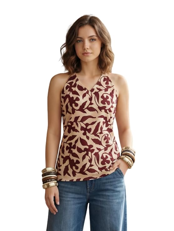 Leriya Fashion Women Rayon Paisley Printed Sleeveless Short Kurti Peplum Top | Spaghetti Strap Flared Tunic | Ethnic Fusion Summer Casual Top for Girls, Party