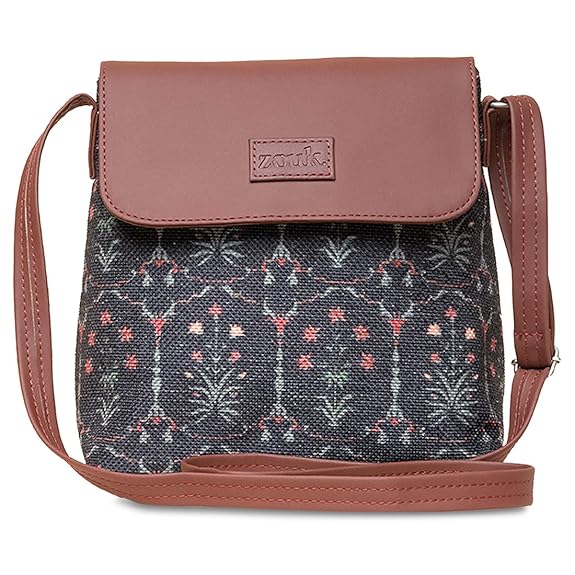 ZOUK Flap Sling Bag | Crossbody Bags for Women | Women's Handbags | Stylish | Vegan Leather Evening Bag | Travel & Office Use | Purse and Wallet | Taj Guldasta Print