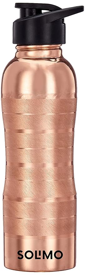 Amazon Brand - Solimo Copper Water Bottle with Fliptop | 100% Pure Copper Water Bottle I Leak Proof & Rust Proof I Copper Bottle for Home, School & Office | Lining Finish | 950 ml (Pack of 1)