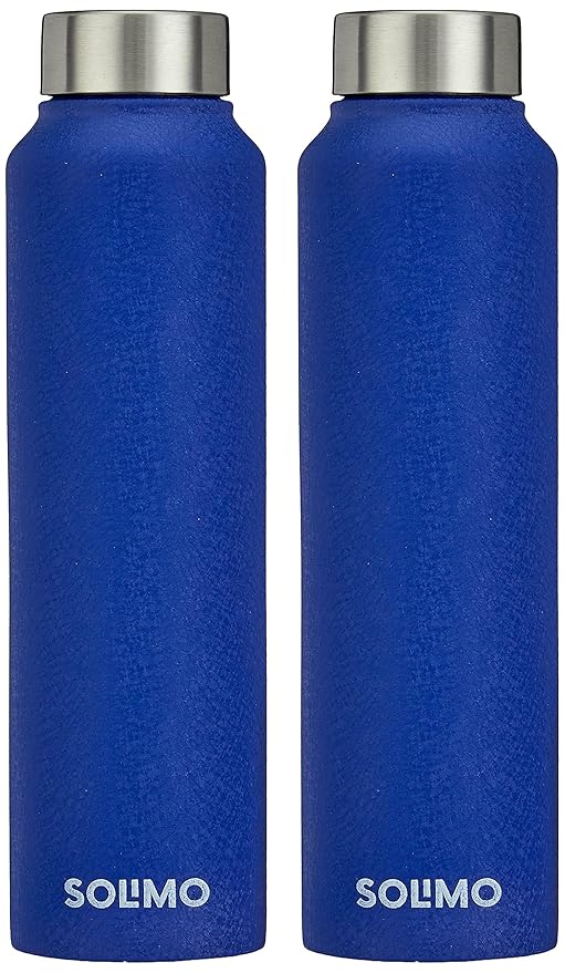 Amazon Brand - Solimo Stainless Steel Fridge Water Bottle | 1000 ml | Textured Blue Finish (Set of 2)