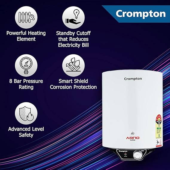 Crompton Arno Neo 15-L 5 Star Rated Storage Water Heater (Geyser) with Advanced 3 Level Safety, National Energy Conservation Award Winner 2023