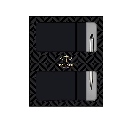 Parker Vector Stainless Steel Chrome Trim Ball Pen and Notebook, Blue Ink, Fine Point - Ideal Gift Set for Professionals and Personal Use