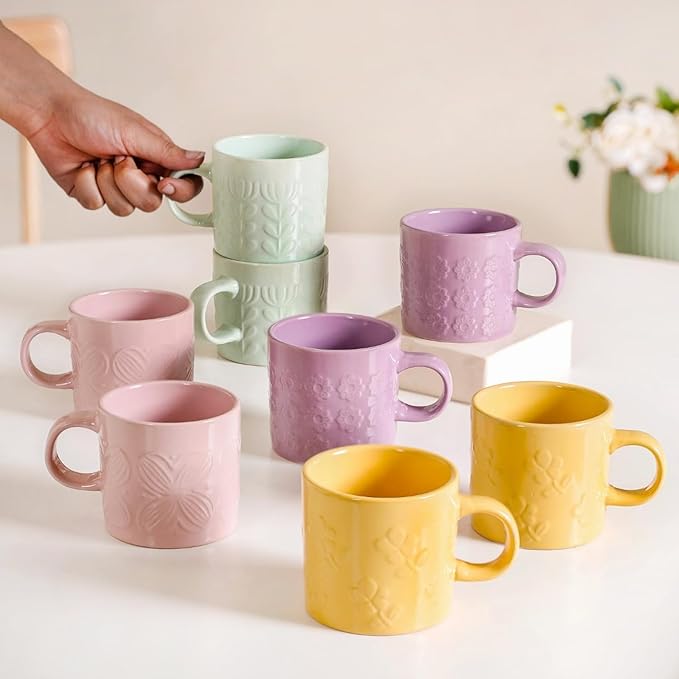 Nestasia Ceramic Tea Cup Set of 8(220 ml) | Microwave & Dishwasher Safe Tea & Coffee Mugs with Matte Finish | Gift Set (Multicolor)
