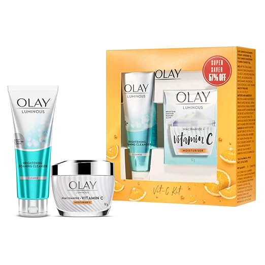 Olay Vitamin C Kit for 2X Glow | Vitamin C Cream with Free Cleanser l Even Glow and Smooth Texturee | With Niacinamide l Normal, Oily, Dry & Combination Skin l Parabens & Sulphate free | Pack of 2