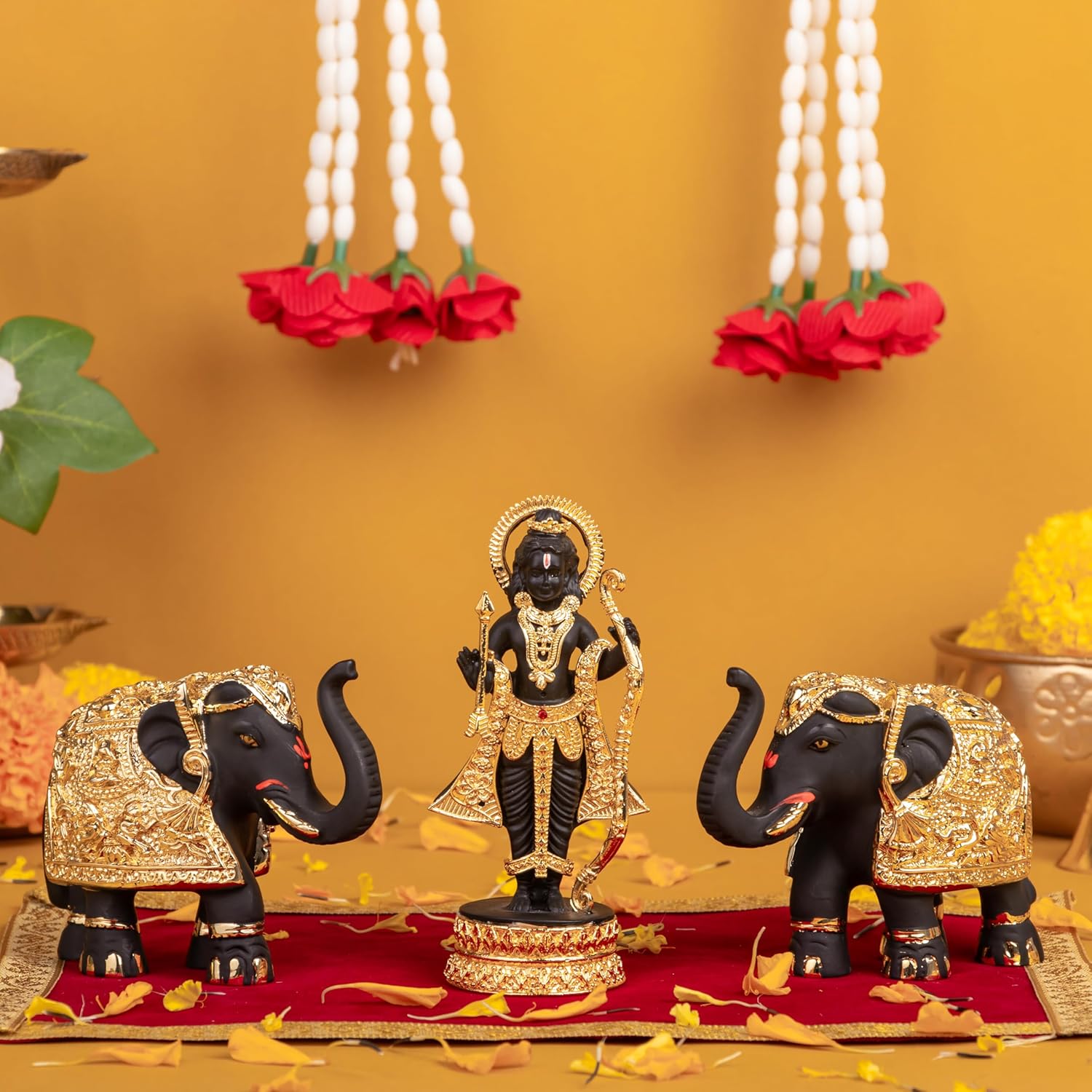 Ayodhya Ram Lalla Idol with 2 Elephant Statues Combo for Diwali Gifting, Good Luck & Pooja Room Decoration