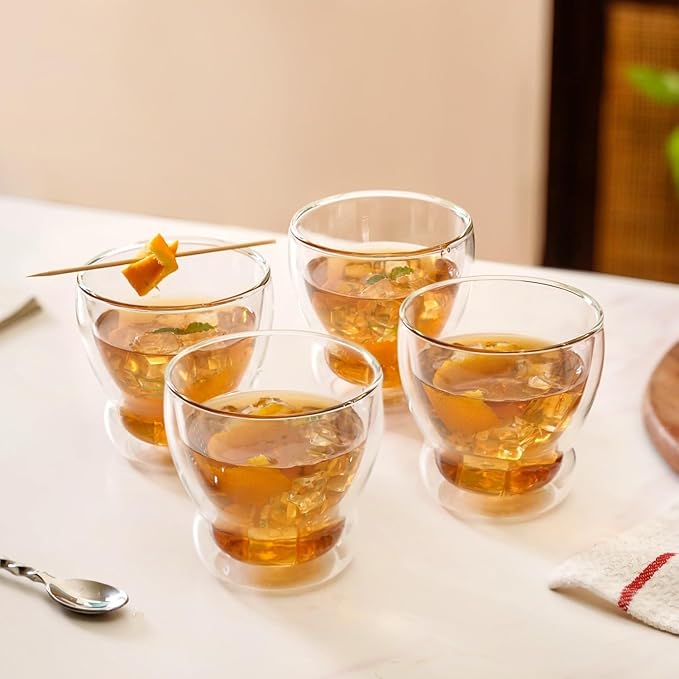 Nestasia Set of 2 Double Wall Glass Tumblers (325ml) | Sleek, Curvy Design for Iced Drinks, Lattes & Cocktails | Microwave & Dishwasher Safe, Hand-Blown, Food-Safe, Lead-Free