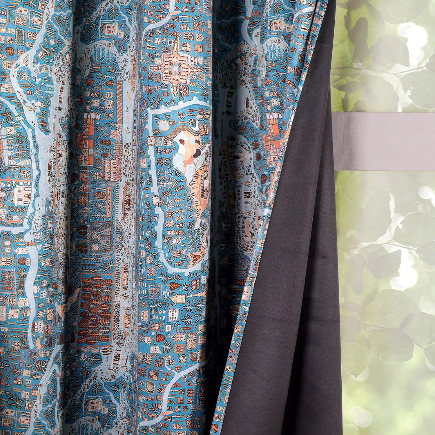Click to see full view   2 VIDEOS      HOMEMONDE Long Door Curtains 10 Feet Pack of 2 - Room Privacy 95% Blackout Curtain, Digital Printed with Black Blacking - (120 Inch, Blue & Orange)
