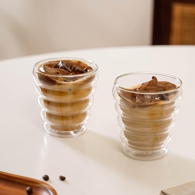 Nestasia Double Wall Glass Tumblers Set of 2 (300ml) | Transparent, Microwave & Dishwasher Safe | Ideal for Juice, Water, Cold Coffee, Mocktail