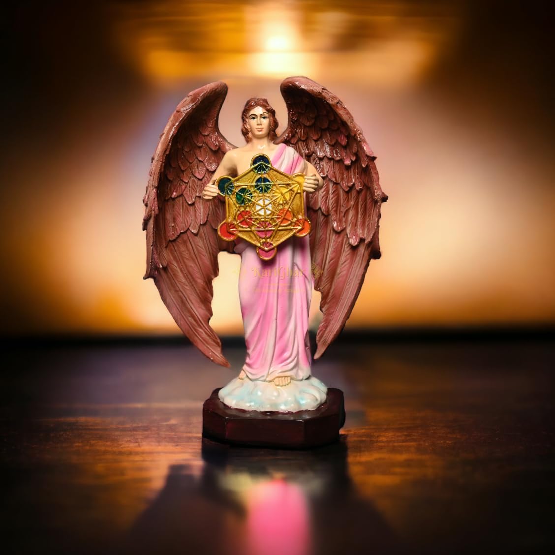 Archangel Judaism Metatron Statue Idol Perfect Reiki Healing Angel Holding Sacred Flower of Life Geometric Cube Statue Muiltcolor (9 x 10 x 26 CM), Resin, Idol