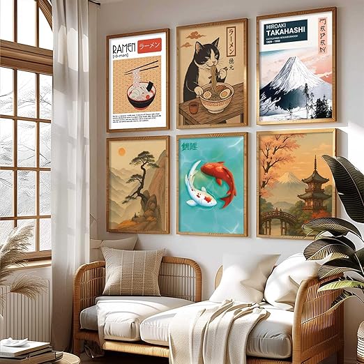 HOTHOUSE Japanese Art Posters with Frame | Aesthetic Japan Theme Posters with Frames | Japanese Art Framed Poster for Bedroom Living Room Gaming Room Wall Decor Set Of 6 (10X13 inch)