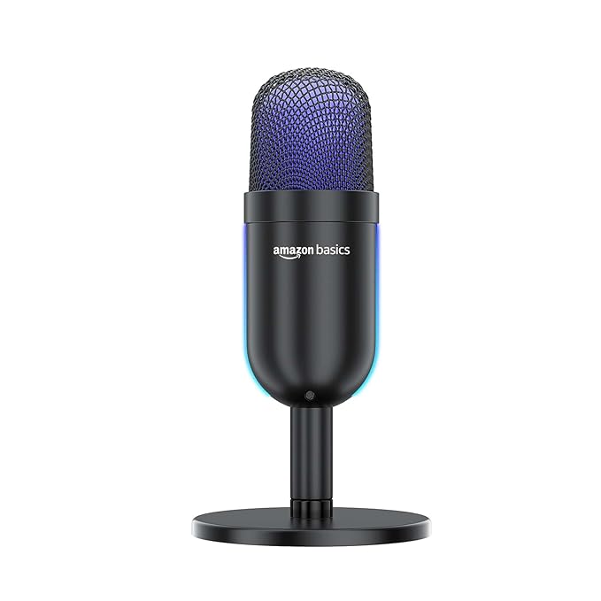amazon basics Condenser USB Microphone with Adjustable Stand | Plug and Play | RGB Effects for Recording, Streaming, Gaming, Podcasting for PC and Mac (Black)
