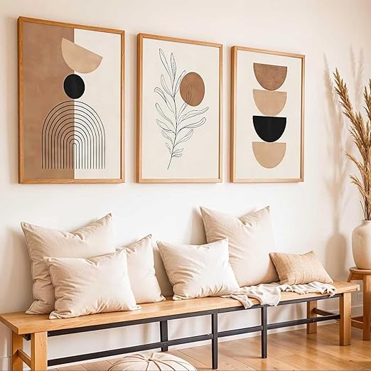 HOTHOUSE Home Decor Boho Painting Decorative Wall Art poster With Frame For Living Room Bed Room Hotel Wall Decor Digital Reprint Set of 3 (13X17 inch)