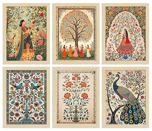 ArtX Paper Indian Art Madhubani Paintings With Frames For Wall Decor, Wall Painting for Living Room, Bedroom, Office, Painting for Wall Decoration, 10x13 inch, Set of 6