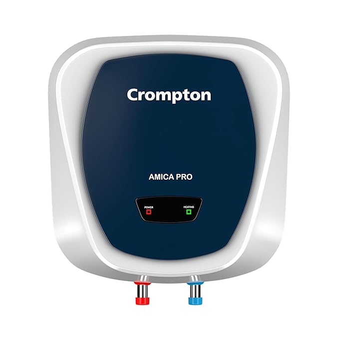 Crompton Amica Pro 15 Ltr Storage Water Heater | 2000W Heating Element | 5 Star BEE Rated | Glassline Tank |Rust-Proof Body | High-Rise Compatible | 2Y Product & Element, 5Y Tank Warranty (White-Blue)