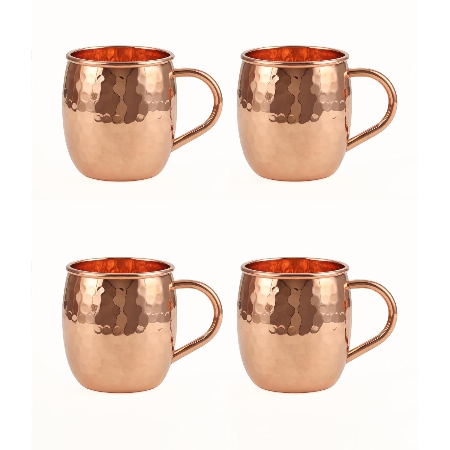 Copper Mule Mug, Handcrafted Shiny Moscow Mule Beer Mug Cup, Cocktail Serveware, Drinkware & Barware, Ideal for Cocktails, Drinks, & Gifts, Best for Parties (500 ml) Set of 4