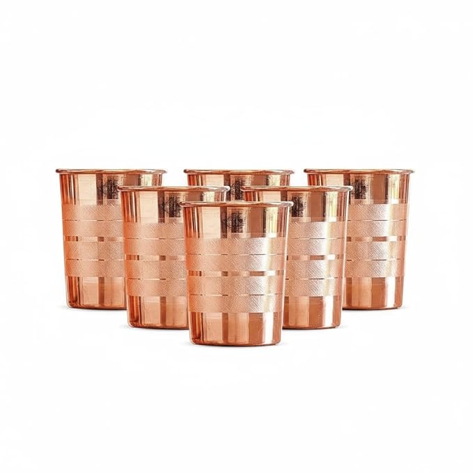 INDIAN ART VILLA Luxury Copper Glass Tumbler, Drinkware, 275 Ml Each, Set of 6