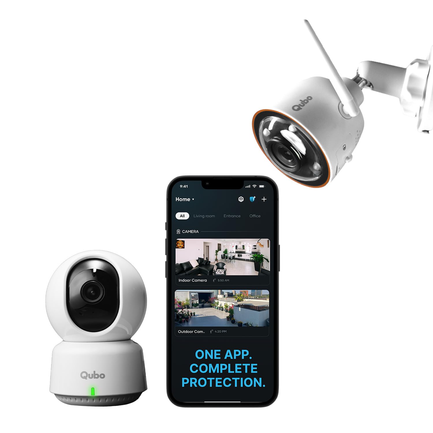 Qubo Smart Outdoor Bullet + 360° Indoor Camera Combo [2026 Edition] by Hero Group | 3MP 2K Resolution | WiFi CCTV | AI Person Detection | NightPulse Vision | 1 TB SD Card + Cloud Backup