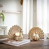 BEHOMA Aluminium Dancing Peacock Figurine Pair for Love & Good Luck | Home Décor Tabletop Showpiece with Scented Votive Candles | Valentine, Anniversary & Wedding Gift for Couples | Set of 2, Gold