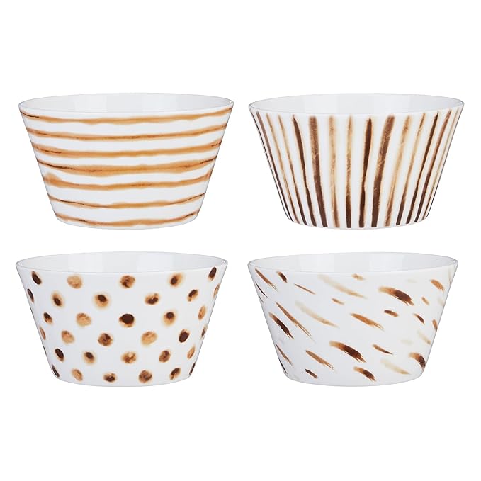 Amazon Brand - Solimo Ceramic Bowl, Set of 4 | Microwave & Dishwasher Safe| Bowls for Snacks, Fruits, Salad, Desserts | BPA & Lead-Free Bowls | 400ml, Burnt Sienna
