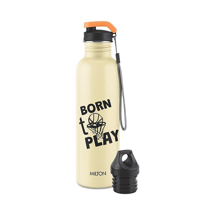 MILTON Marine 900 Stainless Steel Water Bottle, 2 Leakproof Lid, Single Walled, ISI Certified I For School, Office, Gym I 880 ml, Ivory