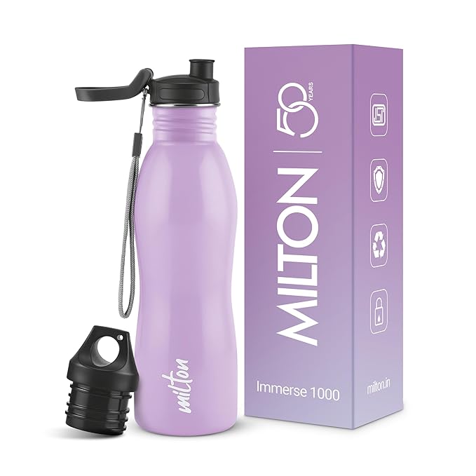 MILTON Immerse 750 Stainless Steel Water Bottle, 2 Leakproof Lid, Single Walled, ISI Certified I For School, Office, Gym I 750 ml, Purple