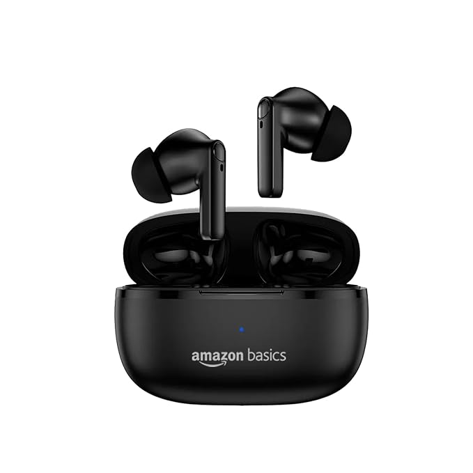 Amazon Basics True Wireless in-Ear Earbuds with Mic, 10MM Dual Drivers, Touch Control, IPX5 Sweat & Water Resistant, Bluetooth 5.1, Up to 50 Hours Play Time, Type-C Fast Charging (Black)