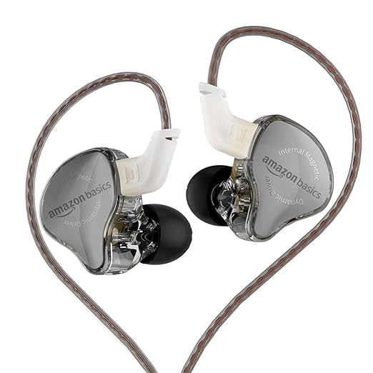 Amazon Basics Pro Series IEM Wired Earphones | HiFi Dynamic Driver |3.5 mm Plug | Silver-Plated OFC Cable | 0.75mm Detachable Cable | 3.5mm Plug | for Audiophiles & Musicians | Black