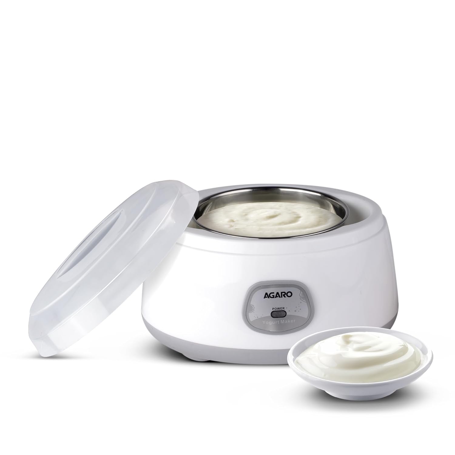 AGARO Classic Portable Yogurt Maker Machine for Home, 1.2L, Electric Probiotic Curd Maker with Auto Temperature Regulation, for Thick Creamy, Consistent Yogurt, 304 SS Container, Grey and White