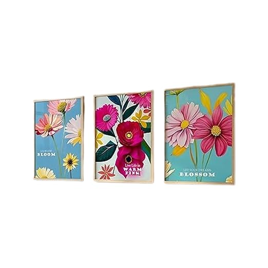 Artszila Set of 3 Framed Wall Art Paintings for Home Decor | Synthetic Wood Frames with Shatterproof Acrylic Sheet(Vibrant Floral, 10x13 inch)