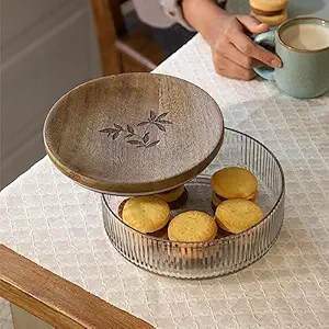 Ellementry Meissa Glass Roti Box | Food-Grade Casserole with Wooden Lid | BPA-Free & Durable | Stylish Kitchen Organizer for Rotis, Chapatis & Flatbreads | Elegant Serving & Storage Solution