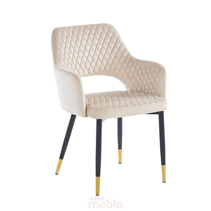 Nova Accent Chair – Modern Velvet Upholstered Dining Chair with Armrest, Padded Seat & Metal Legs – Comfortable Mid-Century Side Chair for Living Room, Bedroom, Office (2, Beige)