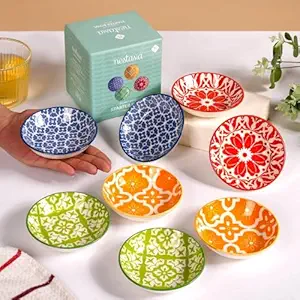 Nestasia Set of 8 Small Ceramic Plates (70ml) | Vibrant, Microwave & Dishwasher Safe, Serving Dishes | Ideal for Appetizers, Dips, Condiments, Prasad, Desserts, Sweets, Snacks and Gifting