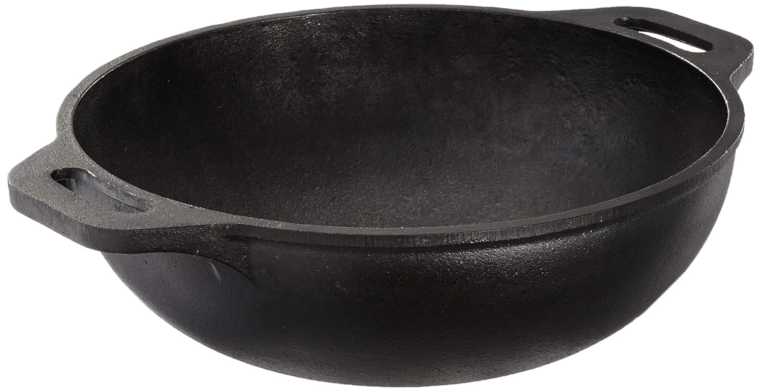 Amazon Brand - Solimo Pre-Seasoned Cast Iron Kadhai, 10 Inches (25 cm), Black