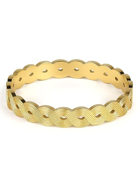 Karatcart Bohey Elegant Gold-Plated Textured Bangle with Wave Design for Women